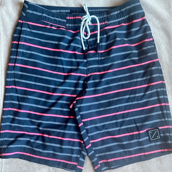 American Eagle Men's Striped Swim Shorts - gently worn. In Size Small. - Picture 1 of 4